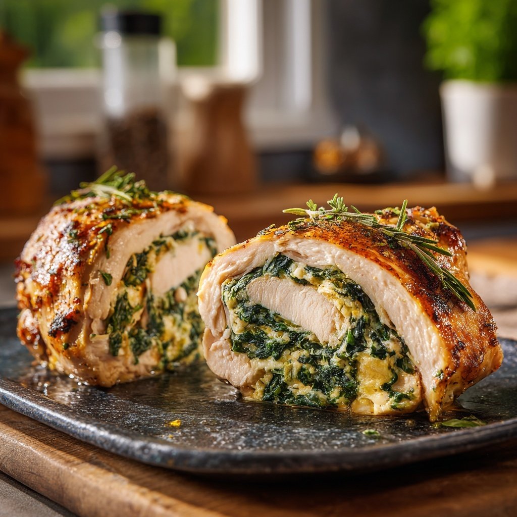 Gefüllte Hähnchenbrust mit Spinat