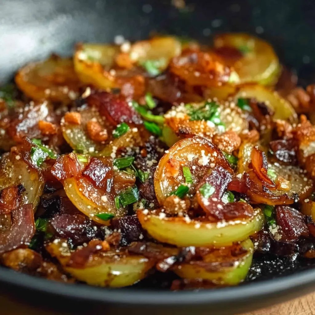 Rosenkohl-Pfanne mit Rindsspeck und Walnüssen