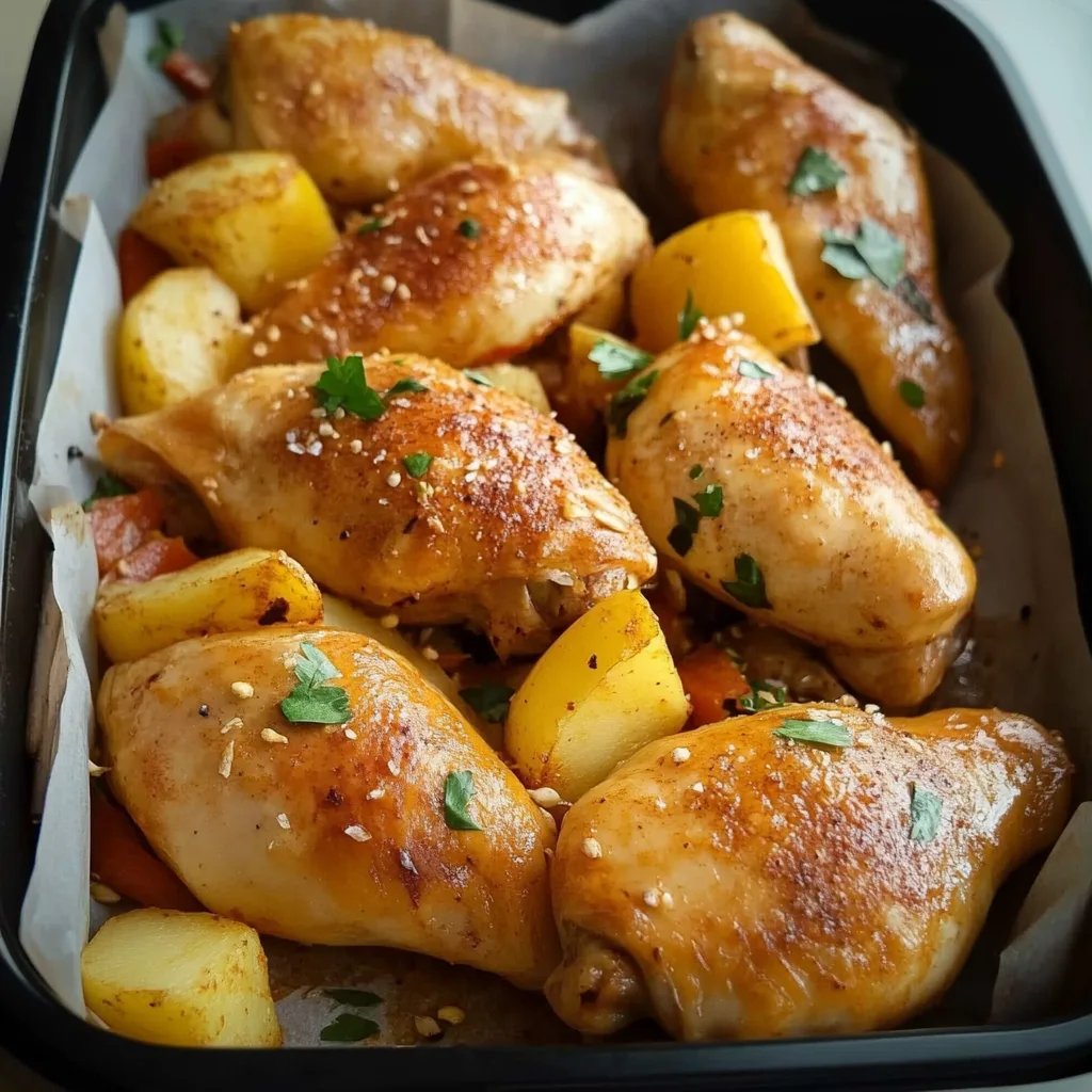 Hähnchenschenkel mit Gemüse und Kartoffeln