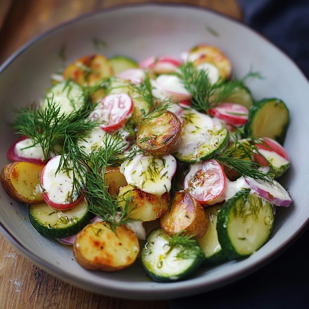 Sommerlicher Kartoffelsalat mit Röstkartoffeln und Dill