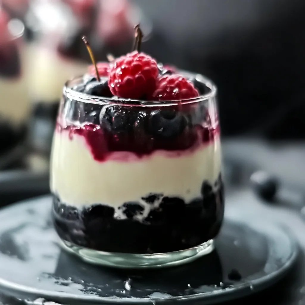 Cremiger Cheesecake im Glas mit Oreo und Himbeertopping