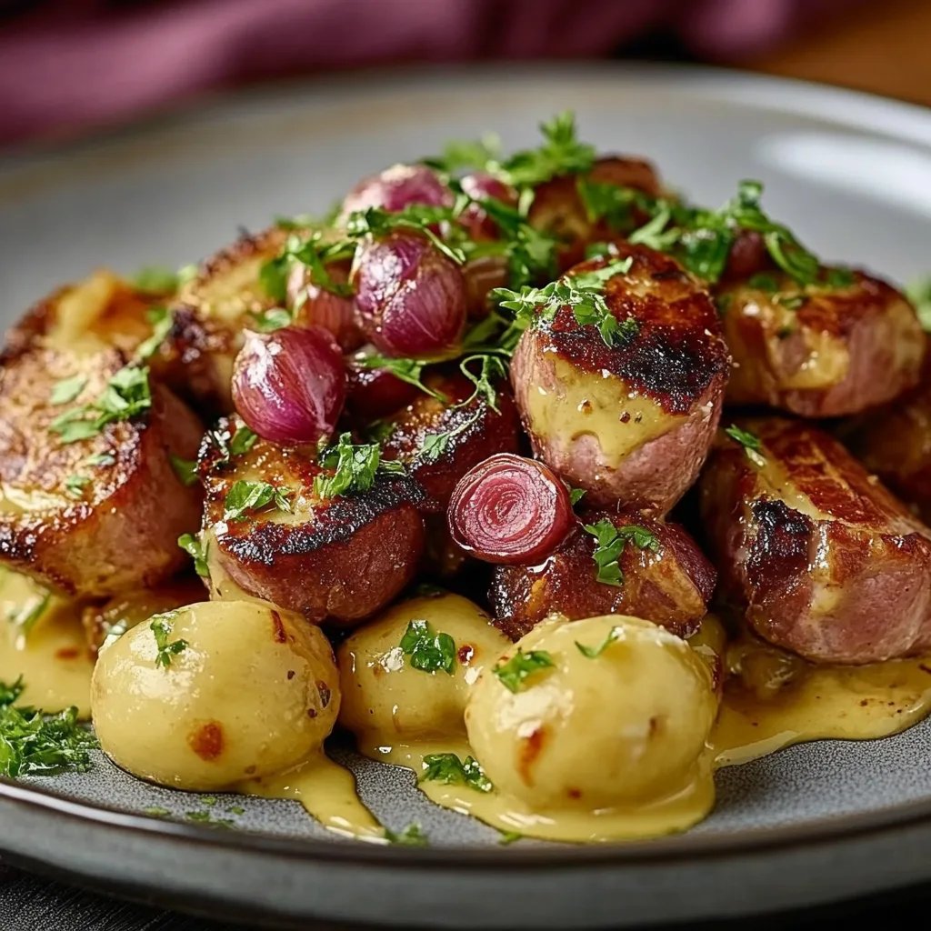 Gebackener Rosenkohl mit Speck und Senfsoße